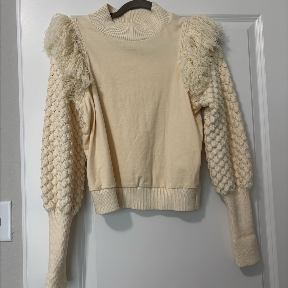 Anthropologie Cream Puff-Sleeve Knit Sweater - Cream - Picture 2 of 6